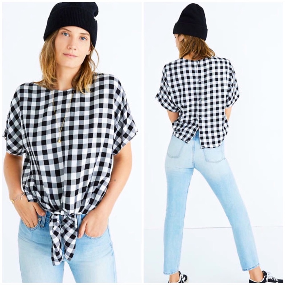 Madewell checkered button back top